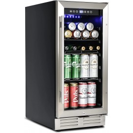 15inch Beverage Refrigerator and Beer Fridge Under Counter Built-in or Freestanding,120 Cans Beverage Cooler 34-65°F with Adjustable Shelves LED Lighting ETL  Touch Controls Defrost Double Glass Door for Bottles and Cans Beer Soda Water Wine B0B4C39BY7