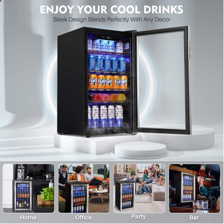 AstroAI Beverage Refrigerator and Cooler with Temperature Control 120 Can Mini Fridge with Glass Door for Beer Soda or Wine Drink Fridge for Office Bar with Reversible Door and Removable Shelves B08L94T9FY