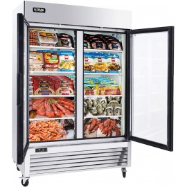 Commercial Beverage Refrigerator 45 Cu.Ft Upright Fridge with 2 Glass Door Stainless Steel Display Reach In Beverage Cooler for Restaurant Club Pub 33℉~ 38℉ B08FC8L8J9
