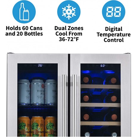 NewAir 18 Bottle 58 Can French Door Wine And Beverage Cooler White Red Wine Countertop Fridge Stainless Steel With Digital Temperature Controls and Key lock B087JDR7QX