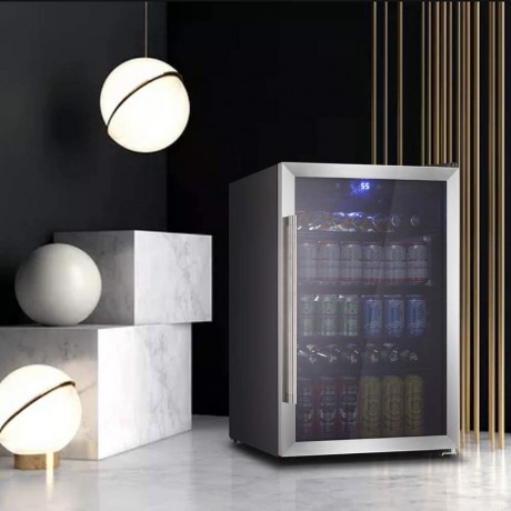 OKADA Beverage Refrigerator or Wine Cooler 120 Can or 36 Bottles with Glass Door for Beer Soda or Wine Mini Fridge freestanding for Home Office or Bar Drink Freezer for Party B08NX64JFQ