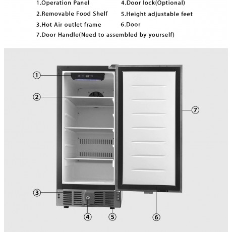 Watoor 15 Inch Built-in Fridge Stainless Steel Beverage Cooler Under Counter Refrigerator with 36-61°F Temperature Range Soda and Beer Refrigerator B09P9R93MK