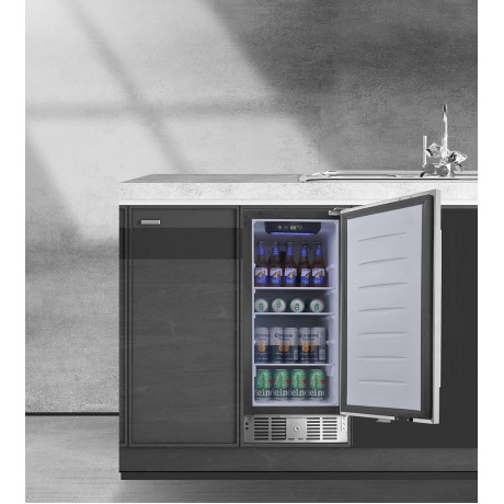 Watoor 15 Inch Built-in Fridge Stainless Steel Beverage Cooler Under Counter Refrigerator with 36-61°F Temperature Range Soda and Beer Refrigerator B09P9R93MK
