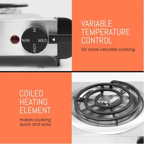 Elite Gourmet Countertop Double Coiled Burner 1400 Watts White Electric Hot Burner Temperature Controls Power Indicator Lights Easy to Clean B06XV275X1