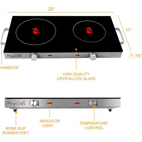 Megachef Ceramic Infrared Double Cooktop 25 Inch Black B0844PGCHM