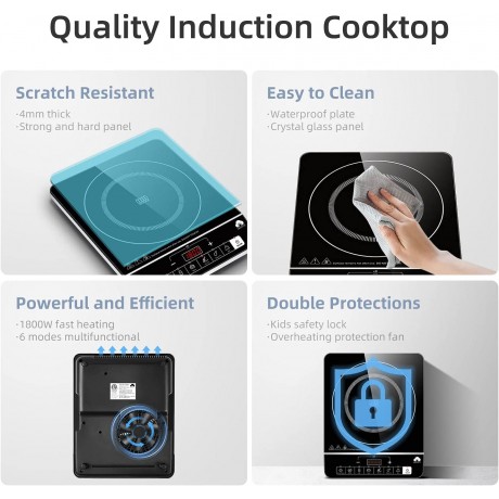 Portable Induction Cooktop Easepot Countertop Burner Induction Hot Plate Electric Induction cooker 1800W with 6 Modes 10 Power Levels Kids Safety Lock Timer LED Sensor Touch B095XZGT5T