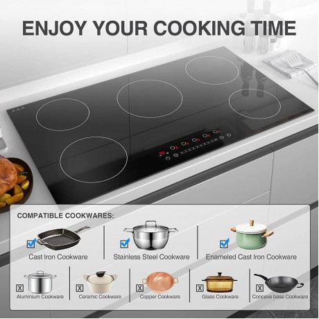 VBGK 36 Inch Induction Cooktop with 5 Burners Desktop Built-in Electric Cooktop 7400W 240V Induction Stovetop 9 Power Levels Sensor Touch Control Child Safety Lock 1-99 Minutes Timer B09TRHJSC1