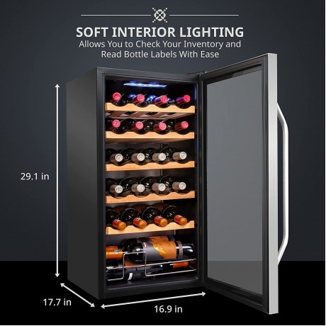 Ivation 24 Bottle Compressor Wine Cooler Refrigerator w Lock | Large Freestanding Wine Cellar For Red White Champagne or Sparkling Wine | 41f-64f Digital Temperature Control Fridge Stainless Steel B09MMGYMMG