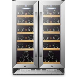 Sinoartizan 24 Inch Wine Cooler Refrigerator with Stainless Steel French Doors Dual Zone Wine Fridge for Built In B08C4V3VNQ
