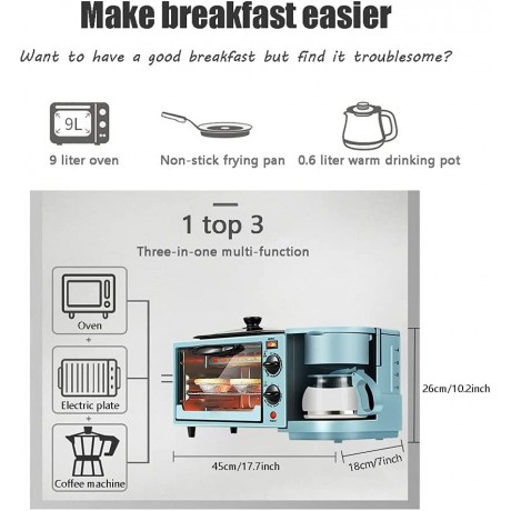 ANGLD toaster Family breakfast center station coffee maker+non- stick griddle+toaster 3 in 1 multi- functional breakfast making machine Color : Blue B09J4H6ZZ7