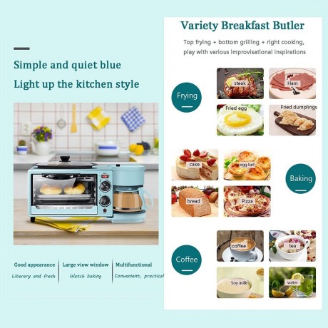 ANGLD toaster Family breakfast center station coffee maker+non- stick griddle+toaster 3 in 1 multi- functional breakfast making machine Color : Blue B09J4H6ZZ7