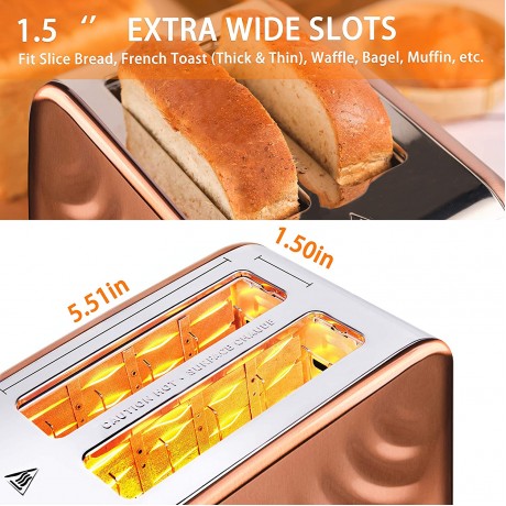 Cotomier Toaster 2 Slice Rose Gold Stainless Steel Retro Toaster with Defrost Bagel Cancel Function & 6 Shade Settings B08JHZPB5S