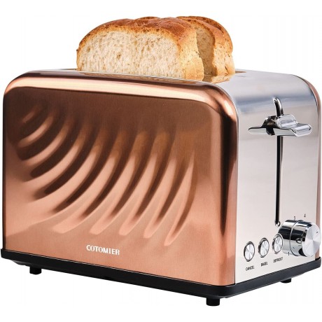 Cotomier Toaster 2 Slice Rose Gold Stainless Steel Retro Toaster with Defrost Bagel Cancel Function & 6 Shade Settings B08JHZPB5S