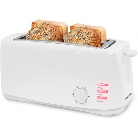 Elite Gourmet ECT-4829 Long Slot Toaster Reheat 6 Toast Settings Defrost Cancel Functions Slide Out Crumb Tray Extra Wide Slots for Bagels Waffles White B0763ZK56Q
