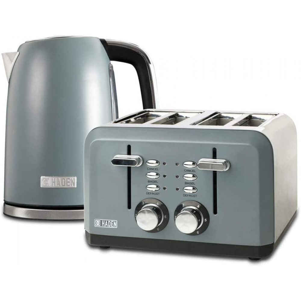 Haden Perth Wide Slot Stainless Steel Body Retro 4 Slice Toaster & Perth 1.7 Liter Stainless Steel Electric Kettle with Auto Shut Off B082DJ1WPK