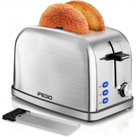 iFEDiO 2 Slice Toaster Best Rated Prime with Removable Crumb Tray Stainless Steel Compact Extra Wide Slots Muffins Waffles Bread Small Retro Bagle ToasterSilver B081TXL8NB