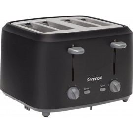 Kenmore 4-Slice Toaster with Dual Controls Matte Black and Grey Wide Slots Self-Adjusting Bread Guides Adjustable Browning 6 Shade Settings Toast Bagels Waffles English Muffins B09JCFJPX7