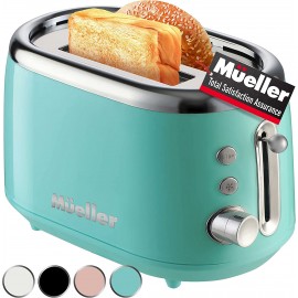 Mueller Retro Toaster 2 Slice Extra Wide Slots Stainless Steel Features 7 Browning Levels Reheat Defrost & Cancel Function Removable Crumb Tray Under Base Cord Storage Turquoise B09X69KZ78