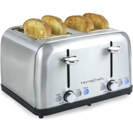 Nostalgia HomeCraft HCTST4SS Stainless Steel 4-Slice Toaster Extra Wide Slots Blue LED-Lighted Controls Bagel Defrost & Cancel 6 Browning Levels Perfect for Bread English Muffins and Waffles B08KJRVND7