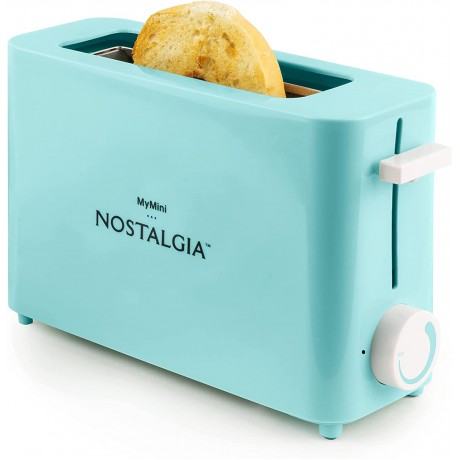 Nostalgia MyMini Single Slice Toaster Extra Wide Slot Portion Control Compact Design Adjustable Temperature Cancel Defrost and Bagel Button Removable Crumb Tray Aqua B09X1XTZHQ