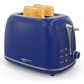 Toaster 2 Slice Keenstone Retro Stainless Steel Toaster with Bagel Cancel Defrost Function Extra Wide Slot Toaster with High Lift Lever 6 Shade Settings Removal Crumb Tray Blue B085DL33FZ