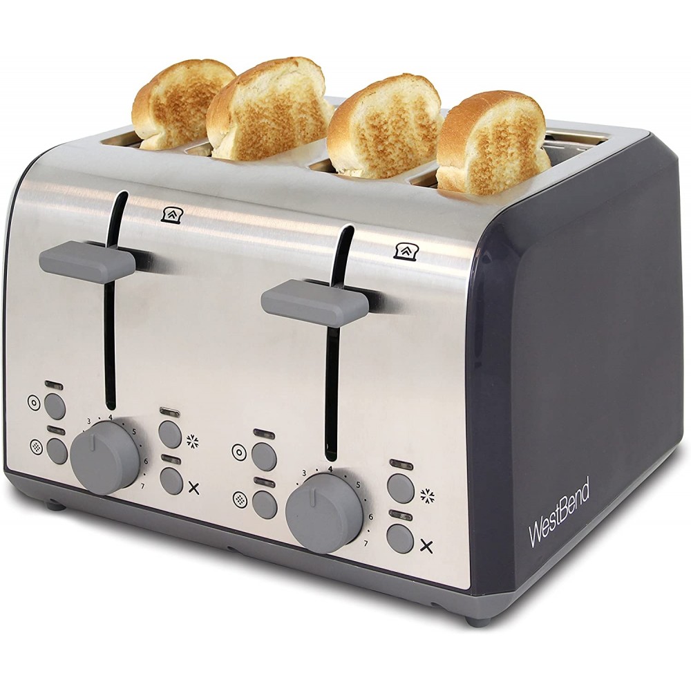 West Bend 4 Slice Toaster with Extra Wide Slots Bagel Settings Ultimate Toast Lift and Removable Crumb Tray Silver B07D88GZLN