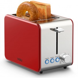 YIOU Toaster 2 Slice with Stainless Steel,1.5 Inch Extra Wide Slots，6 Browning Settings Bagel Toaster with Reheat Defrost Cancel Function Removable Crumb Tray Easy Cleaning T2S-Metal Red B09LMFCG22