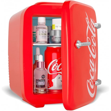 Cooluli Retro Coca-Cola Mini Fridge for Bedroom Car Office Desk & College Dorm Room 4L 6 Can 12V Portable Cooler & Warmer for Food Drinks & Skincare AC DC and Exclusive USB Option Coke Red B07T1MKP41