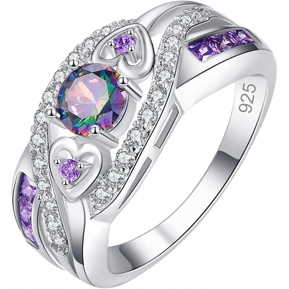 Women Rings,Koippimel 925 Plated Silver Ring Fashionable Multicolored Zirconia Plated Silver Ring Amethyst Ring Couple Ring Engagement Ring B097DKZL4V