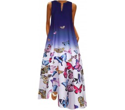 Women's V Neck Maxi Dress 985 Plus Size Butterfly  