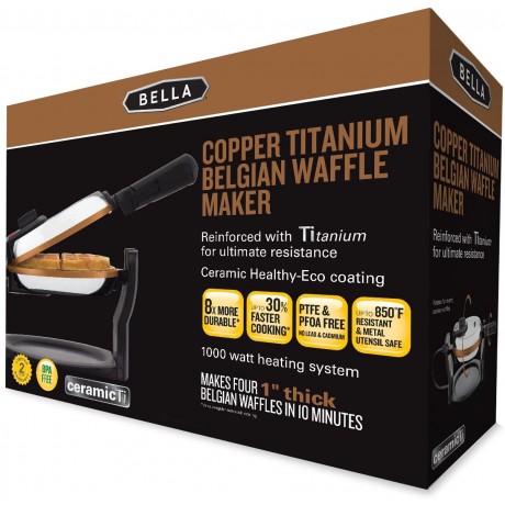 BELLA Copper Titanium Coated Rotating Belgian Waffle Maker Stainless 1000 Watt 14608 B01M0B3RSR
