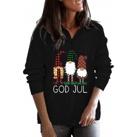 Christmas Women'S Gifts,Zip Pullover Turn-Down Collar Tops Winter Fleece Festival Print Long Sleeve Sweatshirt Ladies Blouse B09F6W22TP