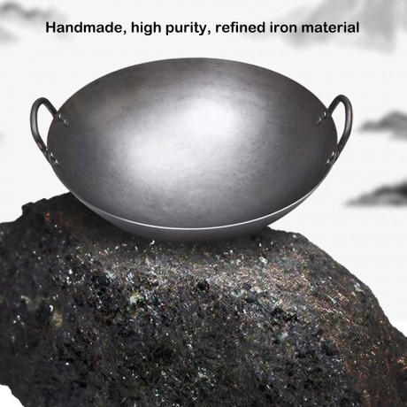 Mavoorick Large Round Cast Iron Base Wok,Non-Stick Iron Gas Stoves Safe Wok,Thickened Wok Double Ear Wok for Home Gas Cooker,-50cm B0B3J9BVMY