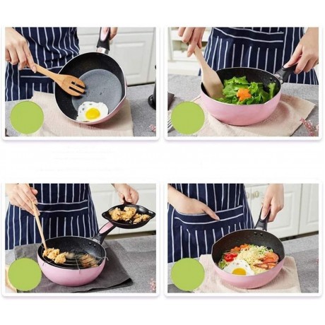 Saute Pan Wok with lid Aluminum Alloy Nonstick Wok With Lid and Woks Soup Pot Induction Stir Fry Wok With Lid Pan with Toughened Glass Lid Color : Pink Size : 24cm B08S6WV6V2
