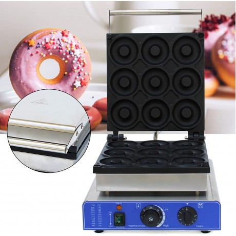 Commercial Donut Machine 1800W Commercial Nonstick Electric 9pcs 9cm Doughnut Baker Donut Maker Machine Stainless Steel Double-Sided Heating Electric Donut Maker B09MN4Y9WG