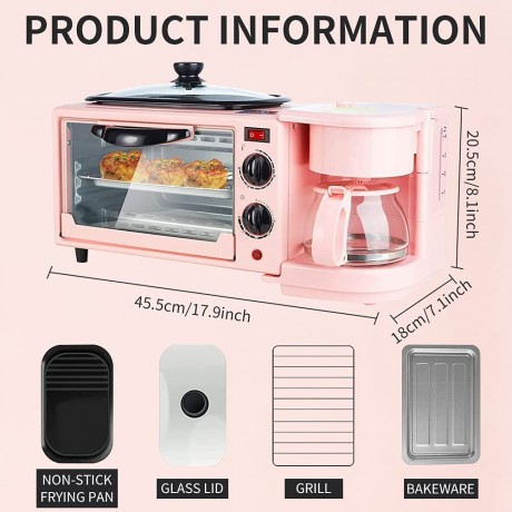 3 in 1 Breakfast Station Multifunctional Toaster Oven Station Coffee Maker Stainless Toaster With Griddle for Making Coffee Sandwiches Cake B09H5FBB3M