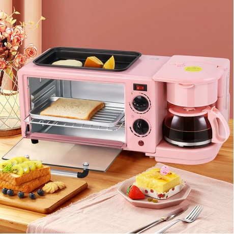 3 in 1 Breakfast Station Multifunctional Toaster Oven Station Coffee Maker Stainless Toaster With Griddle for Making Coffee Sandwiches Cake B09H5FBB3M