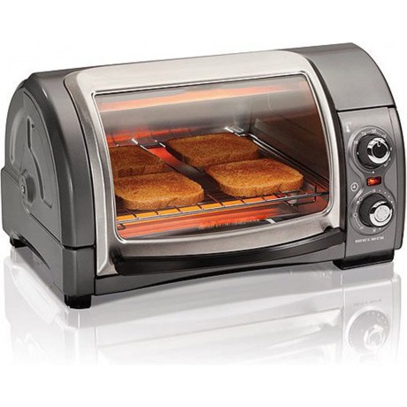 4-Slice Countertop Toaster Oven With Roll-Top Door 1200 Watts Fits 9” Pizza 3 Cooking Functions for Bake Broil and Toast Silver B0B1M8N8L4