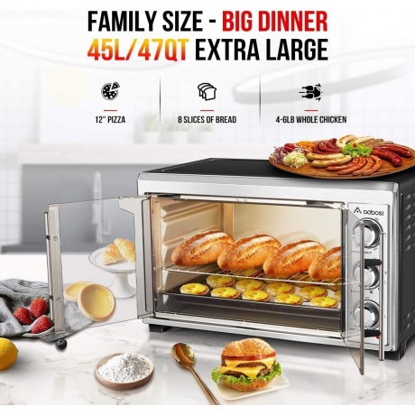 6-in-1 Large Toaster Oven AOBOSI 1700W Multi-Function 23Qt Air Fryer Convection Toaster Oven Countertop Rotisserie & Dehydrator for Chicke Pizza and Cookies 6 Accessories & Recipes Included 47QT B09JSDF1KS