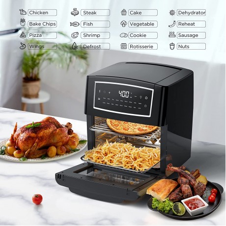 Air Fryer Oven Combo 18 in 1 Toaster Ovens Countertop Convection Ovens Air Fryer Countertop for Rotisserie Roast Bake Dehydrate,12.7QT 12L Air Fryer Toaster Oven with 10 Accessories 1500w Black B09RFDTPDR