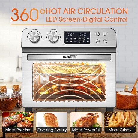 Air Fryer Toaster Oven Geek Chef 24.5 Quart LCD Countertop Convection Airfryer with Rotisserie and Dehydrator Oil-Free Include 6 Cooking Accessories and E-Recipe Book B097RXZNGW