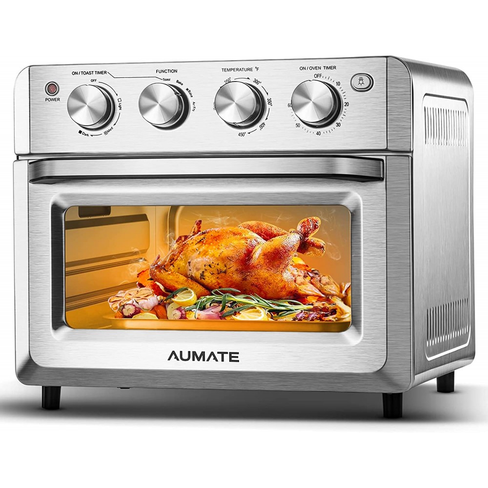 AUMATE Countertop Convection Oven 7-in-1 Toaster Oven Air Fryer Combo 19 QT Toaster Oven Countertop Oilless Knob Control Pizza Oven with Timer Fits 10 Pizza 4 Accessories 1550W Stainless Steel Renewed B09W8NC96K