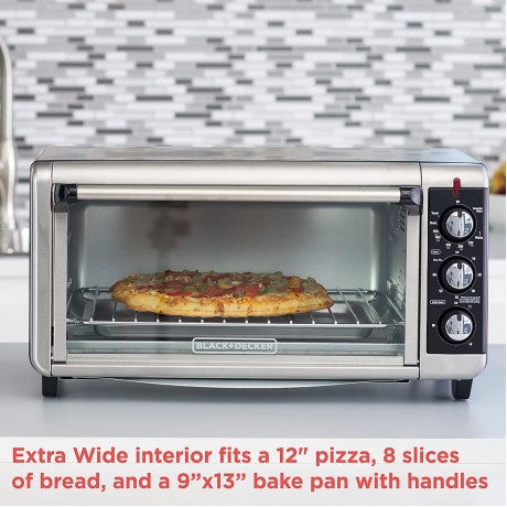 BLACK+DECKER TO3250XSB 8-Slice Extra Wide Convection Countertop Toaster Oven Includes Bake Pan Broil Rack & Toasting Rack Stainless Steel Black B00LU2I428