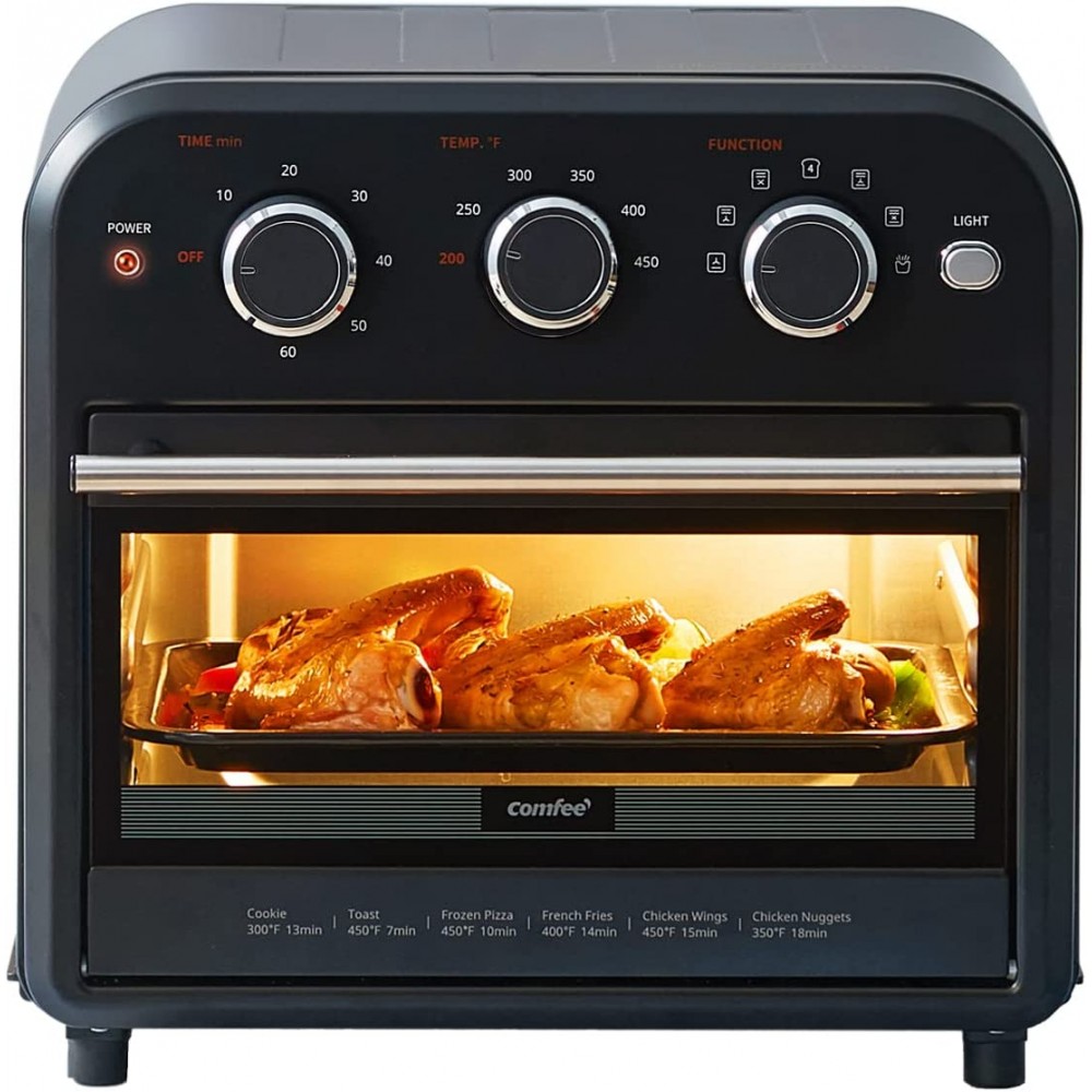 COMFEE' Retro Air Fryer Toaster Oven 7-in-1 1250W 14QT Capacity 4 Slice Air Fry Bake Broil Toast Warm Convection Broil Convection Bake Black Perfect for Countertop CO-A101ABK B08JCC24BK