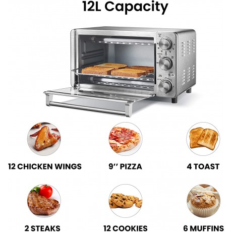 COMFEE' Toaster Oven 4 Slice 12L Multi-function Stainless Steel Finish with Timer-Toast-Bake-Broil Settings 1100W Perfect for Countertop CFO-BG12SS B08B4LJV36