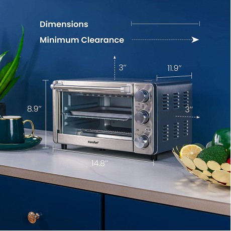 COMFEE' Toaster Oven 4 Slice 12L Multi-function Stainless Steel Finish with Timer-Toast-Bake-Broil Settings 1100W Perfect for Countertop CFO-BG12SS B08B4LJV36