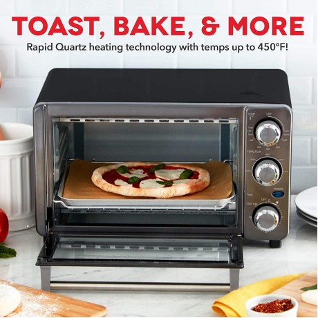 Dash Express Countertop Toaster Oven with Quartz Technology Bake Broil and Toast with 4 Slice Capacity and Pizza Capability – Black B08QR822XD