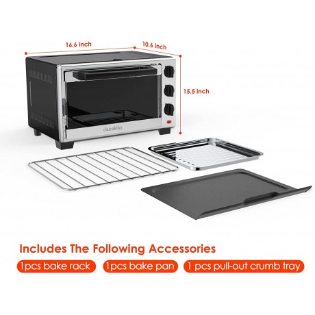 DECAKILA Countertop Toaster Oven Fits 6 Slices of Bread 12” Pizza 22L 1500W KUEV002W B09M6W4HLJ