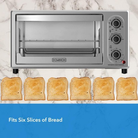 Dominion 6-Slice Countertop Toaster Oven Includes Bake Pan Broil Rack & Crumb Tray Multi-Function Stainless Steel Black with Timer Bake Warm Broil Toast Settings Heat Resistant Glass B07VWDQHTW