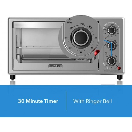 Dominion 6-Slice Countertop Toaster Oven Includes Bake Pan Broil Rack & Crumb Tray Multi-Function Stainless Steel Black with Timer Bake Warm Broil Toast Settings Heat Resistant Glass B07VWDQHTW